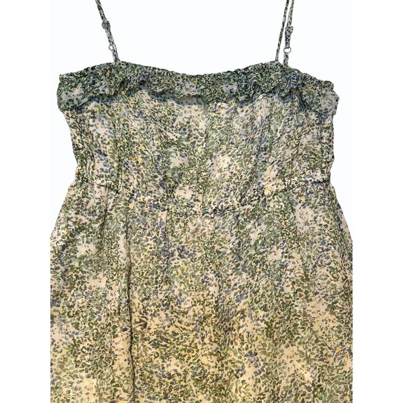 J Crew Floral Green & Cream Sleeveless Silk Dress Size 8 Adjustable Straps - Picture 5 of 12